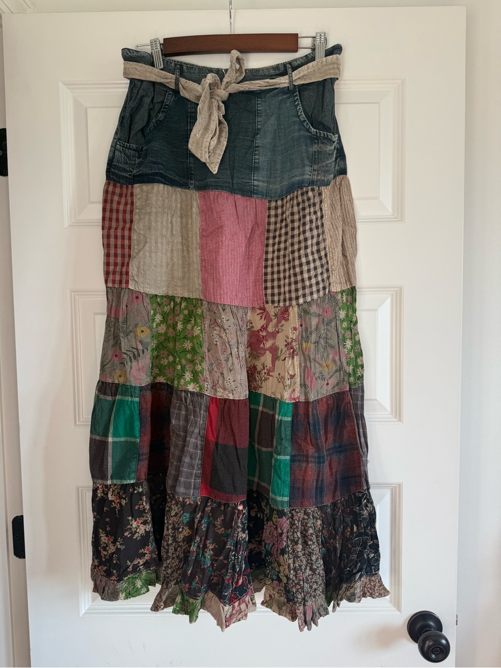 Young Threads Western Boho Patchwork Belted Skirt Vintage NWT Large - Picture 2 of 13